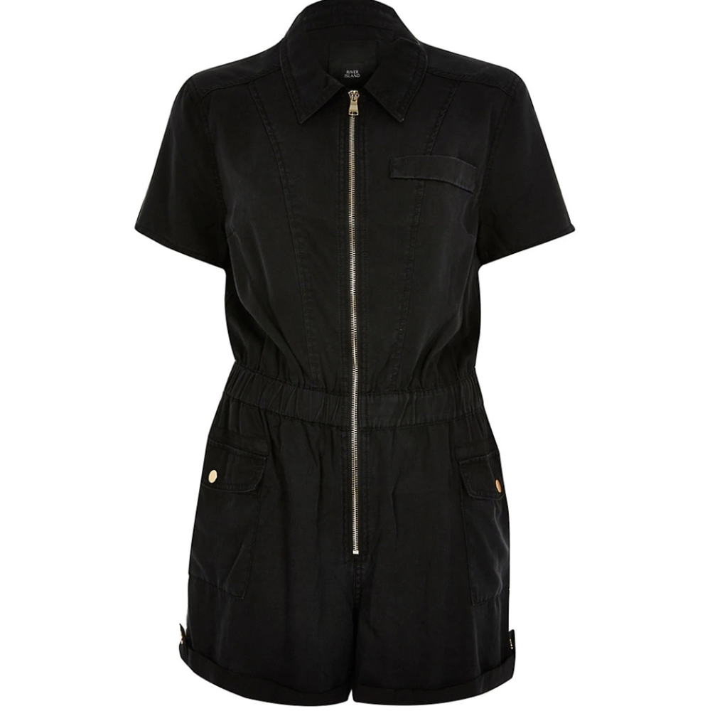 Black utility romper NWT, Sz 8